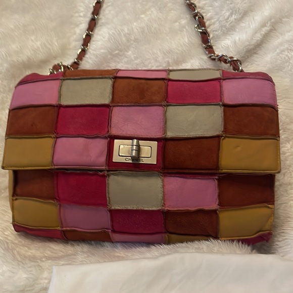 Chanel multicolored Patchwork Quilted Reissue Suede Leather Flap Bag baguette - Picture 1 of 12